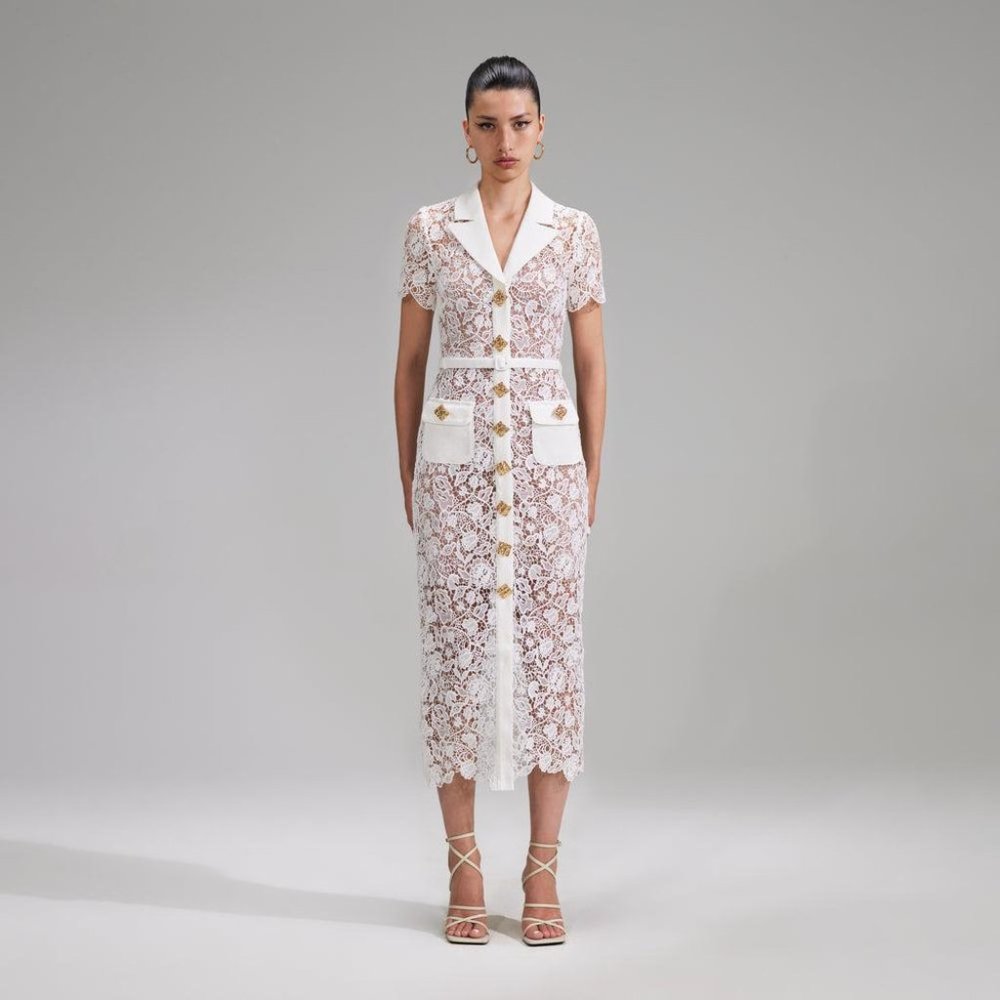 Self-Portrait White Lace Midi Dress